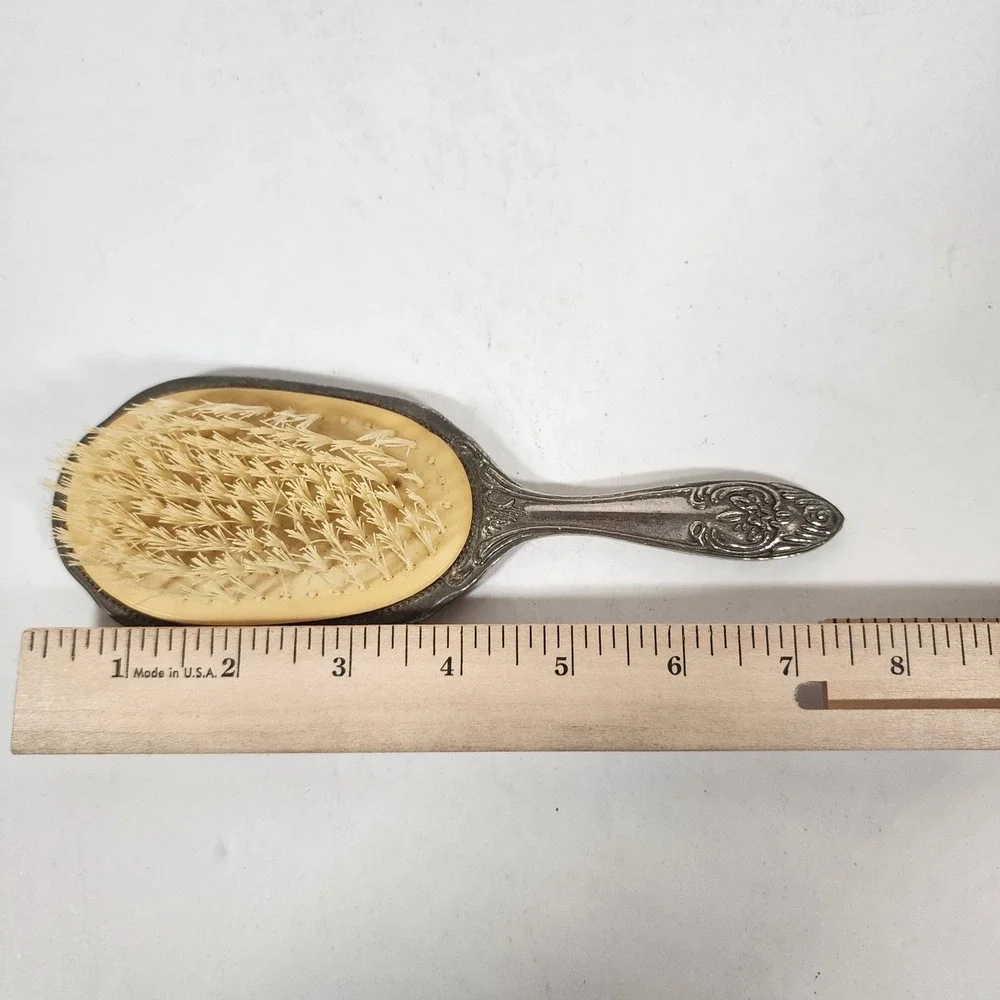 Vintage Silverplate Vanity Set Mirror Brush Comb Floral Dresser Set 3 Pc